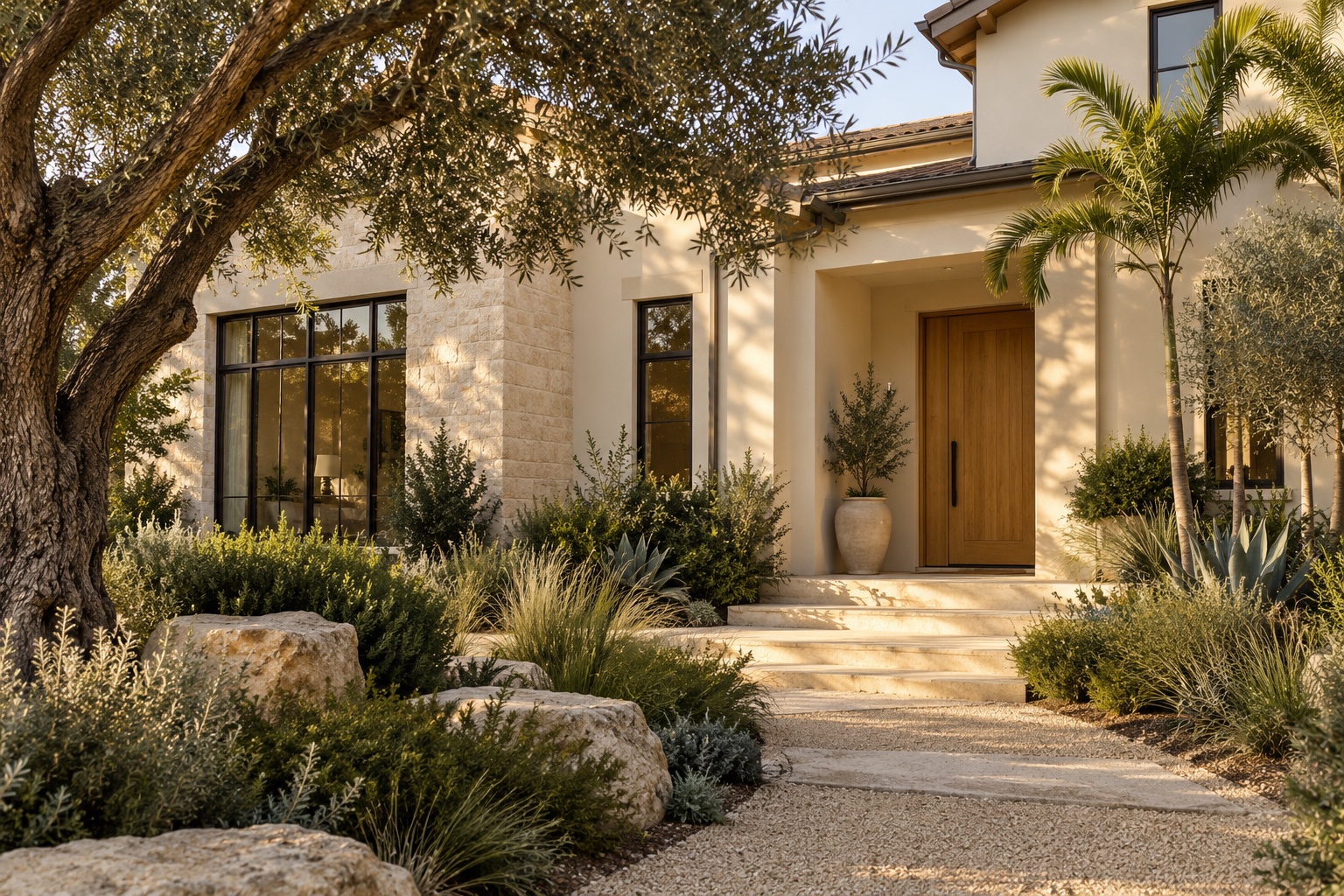 Sunlit coastal home with a welcoming garden path